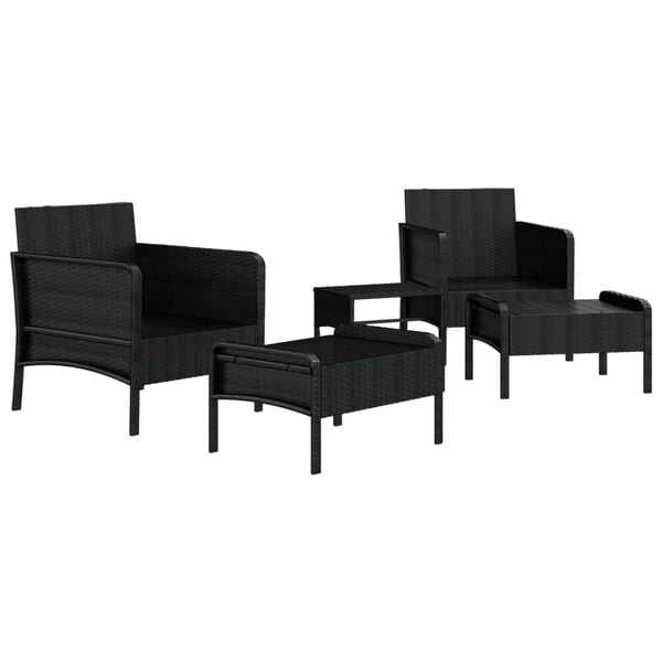 vidaXL Salon de jardin 5 pcs avec coussins Noir Résine tressée