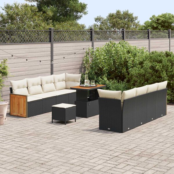 vidaXL Ensemble de canap&eacute; de jardin avec coussin 11 pcs Noir et Cr&egrave;me