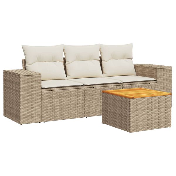 vidaXL Salon de jardin avec coussins 4 pcs beige r&eacute;sine tress&eacute;e