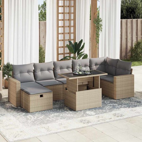 vidaXL Salon de jardin avec coussins 8 pcs beige r&eacute;sine tress&eacute;e