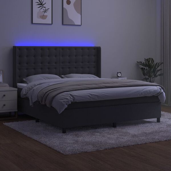 vidaXL Sommier &agrave; lattes de lit matelas et LED Gris fonc&eacute; 160x200 cm