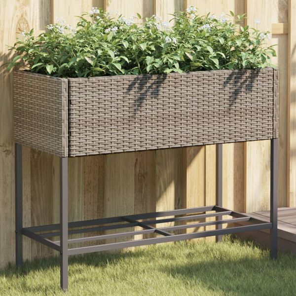 vidaXL Jardini&egrave;re avec &eacute;tag&egrave;re gris r&eacute;sine tress&eacute;e