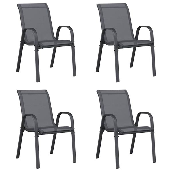 vidaXL Chaises empilables de jardin lot de 4 Gris Tissu textil&egrave;ne
