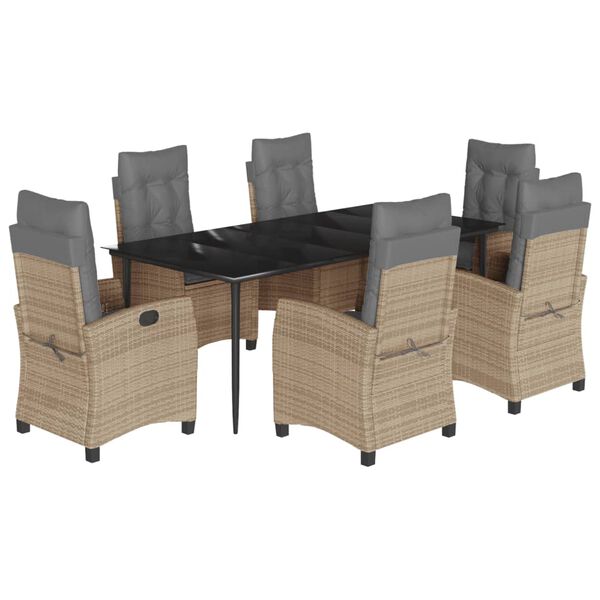 vidaXL Ensemble &agrave; manger de jardin coussins 7 pcs m&eacute;lange beige rotin