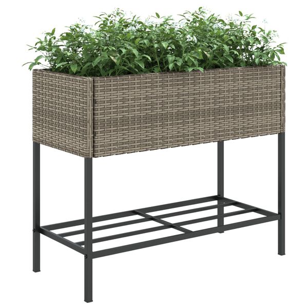 vidaXL Jardini&egrave;re avec &eacute;tag&egrave;re gris r&eacute;sine tress&eacute;e