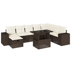 vidaXL Salon de jardin avec coussins 9 pcs marron r&eacute;sine tress&eacute;e