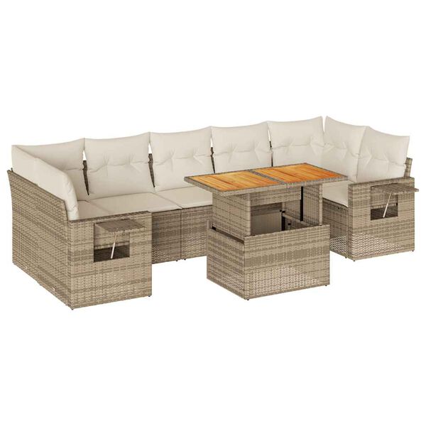 vidaXL Salon de jardin avec coussins 8 pcs beige r&eacute;sine tress&eacute;e