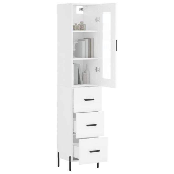 vidaXL Buffet haut Blanc 34,5x34x180 cm Bois d'ing&eacute;nierie