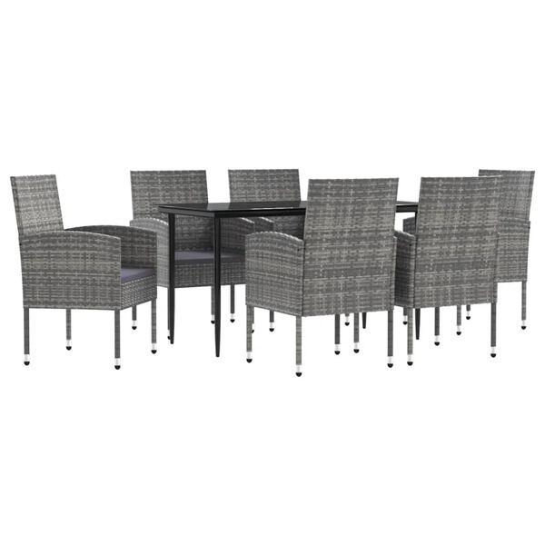 vidaXL Ensemble &agrave; Manger de jardin 7pcs gris/noir r&eacute;sine tress&eacute;e/acier