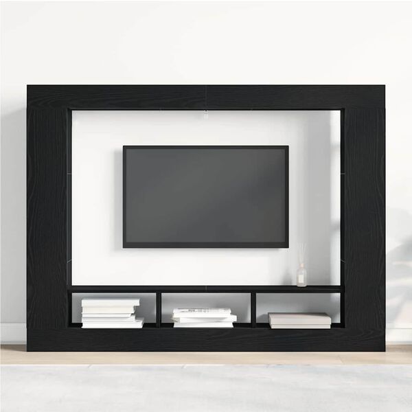 vidaXL Meuble TV Ch&ecirc;ne noir 152 x 22 x 113 cm Bois d'ing&eacute;nierie
