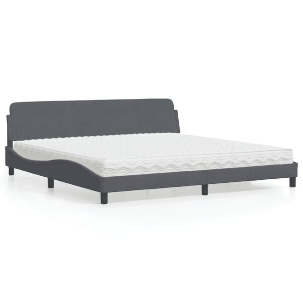 vidaXL Lit avec matelas Dover gris fonc&eacute; 200x200 cm velours
