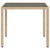 vidaXL Table de jardin dessus en verre beige 90x90x75cm résine tressée