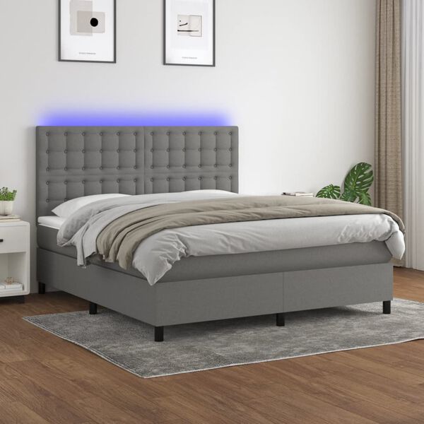 vidaXL Sommier &agrave; lattes de lit et matelas et LED Gris fonc&eacute; 180x200 cm