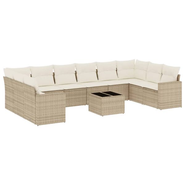 vidaXL Salon de jardin 11 pcs avec coussins beige r&eacute;sine tress&eacute;e