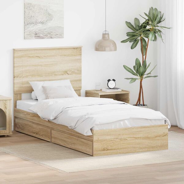 vidaXL Lit de Rangement Ch&ecirc;ne Sonoma 90 x 190 cm Bois d'ing&eacute;nierie