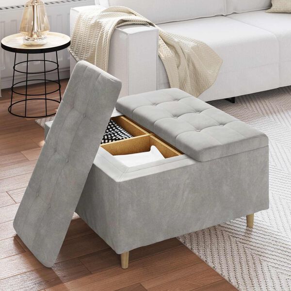 vidaXL Pouf de rangement Gris clair 80 x 80 x 45 cm Velours