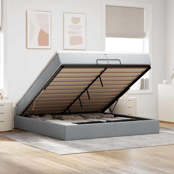 VidaXL Cadre de lit ottoman et matelas gris clair 200x200cm tissu