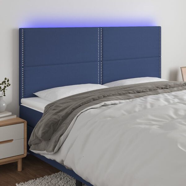 vidaXL T&ecirc;te de lit &agrave; LED Bleu 200x5x118/128 cm Tissu