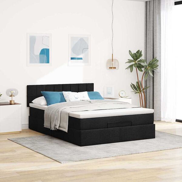 vidaXL Lit ottoman avec matelas et LED noir 140x190 cm tissu
