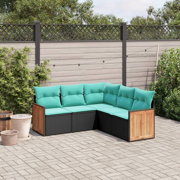 vidaXL Salon de jardin 5 pcs avec coussins noir r&eacute;sine tress&eacute;e