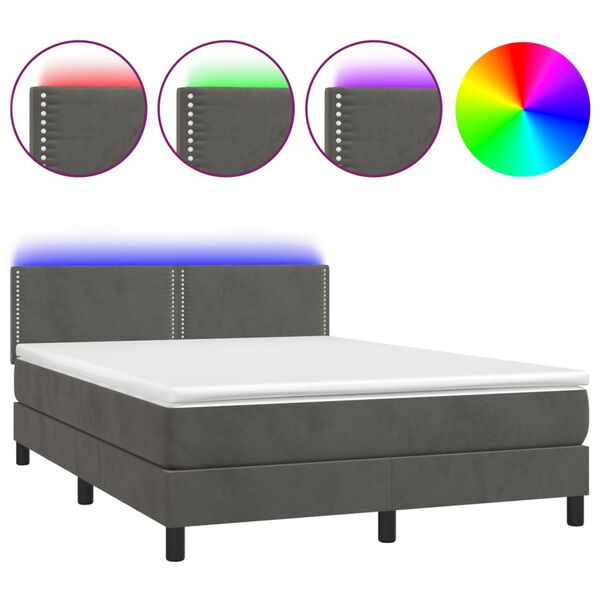 vidaXL Sommier &agrave; lattes de lit avec matelas LED Gris fonc&eacute; 140x200 cm