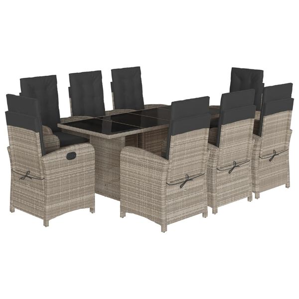 vidaXL Ensemble &agrave; manger de jardin et coussins 9 pcs gris clair rotin