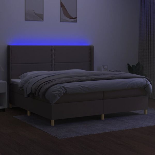 vidaXL Sommier &agrave; lattes de lit matelas et LED Taupe 200x200 cm Tissu