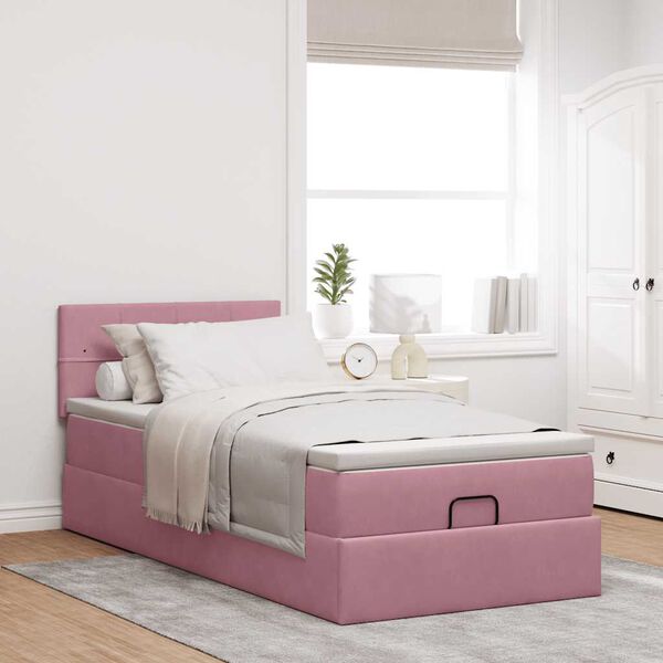 vidaXL Cadre de lit ottoman avec matelas rose 100x200 cm velours