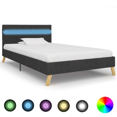 vidaXL Cadre de lit avec LED Gris foncé Tissu 100 x 200 cm