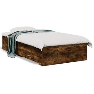vidaXL Cadre de lit avec tiroirs sans matelas ch&ecirc;ne fum&eacute; 100x200 cm