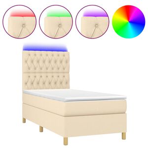 vidaXL Sommier &agrave; lattes de lit et matelas et LED Cr&egrave;me 80x200cm Tissu