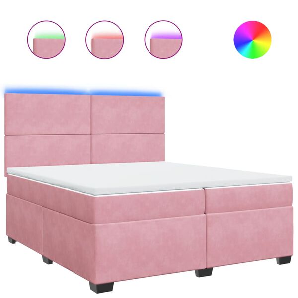 vidaXL Sommier &agrave; lattes de lit avec matelas Rose 200x200 cm Velours