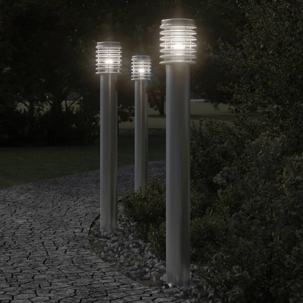 vidaXL Lampadaires d'extérieur et sortie 3pcs argenté acier inoxydable
