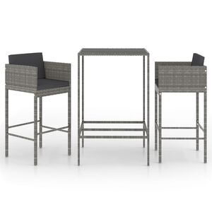 vidaXL Ensemble de bar de jardin 3 pcs et coussins R&eacute;sine tress&eacute;e Gris