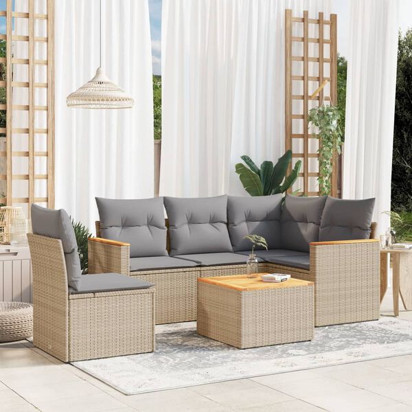 vidaXL Salon de jardin avec coussins 6 pcs beige r&eacute;sine tress&eacute;e