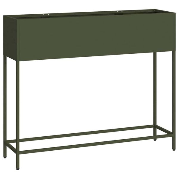 vidaXL Bac de jardin sur&eacute;lev&eacute; Vert olive 100 x 26 x 82 cm Acier