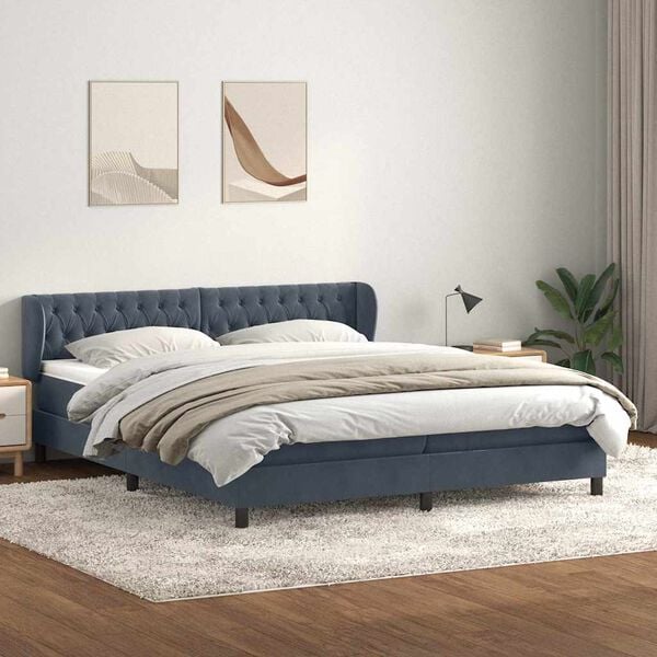vidaXL Sommier &agrave; lattes de lit et matelas gris fonc&eacute; 180x210cm velours