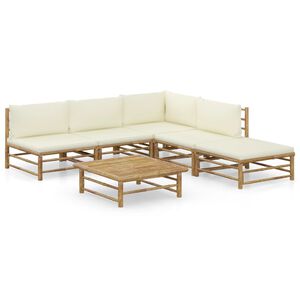 vidaXL Salon de jardin 6 pcs avec coussins blanc cr&egrave;me bambou