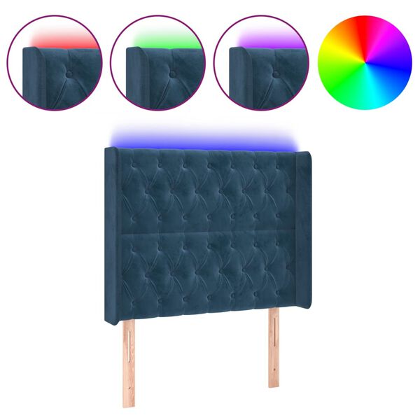 vidaXL T&ecirc;te de lit &agrave; LED Bleu fonc&eacute; 103x16x118/128 cm Velours