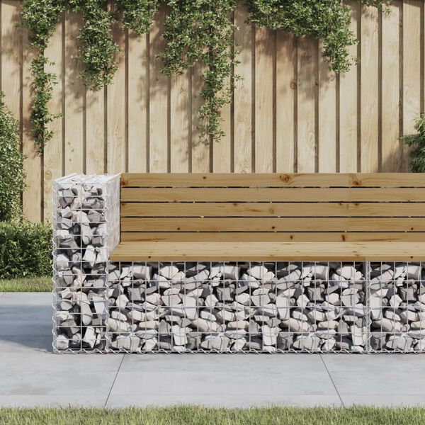 vidaXL Banc de jardin design gabion 122x71x65,5cm bois de pin impr&eacute;gn&eacute;