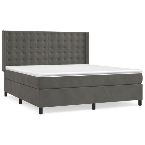 vidaXL Sommier &agrave; lattes de lit et matelas Gris fonc&eacute; 160x200cm Velours