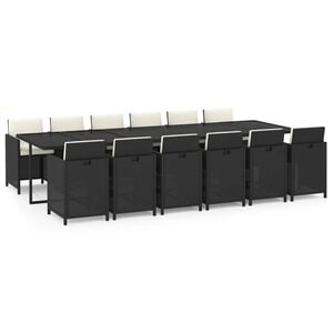 vidaXL Ensemble &agrave; manger de jardin coussins 13 pcs R&eacute;sine tress&eacute;e Noir
