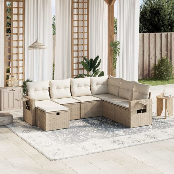vidaXL Salon de jardin avec coussins 7 pcs beige r&eacute;sine tress&eacute;e