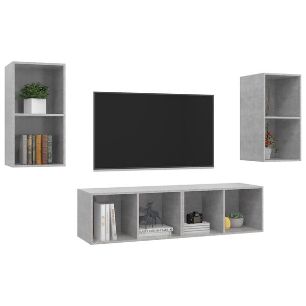 vidaXL Meubles TV muraux 4 pcs Gris béton Bois d'ingénierie