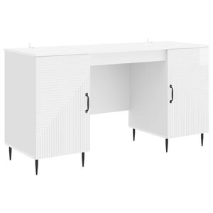 vidaXL Bureau Blanc brillant 142,5 x 50 x 75 cm Bois d'ing&eacute;nierie