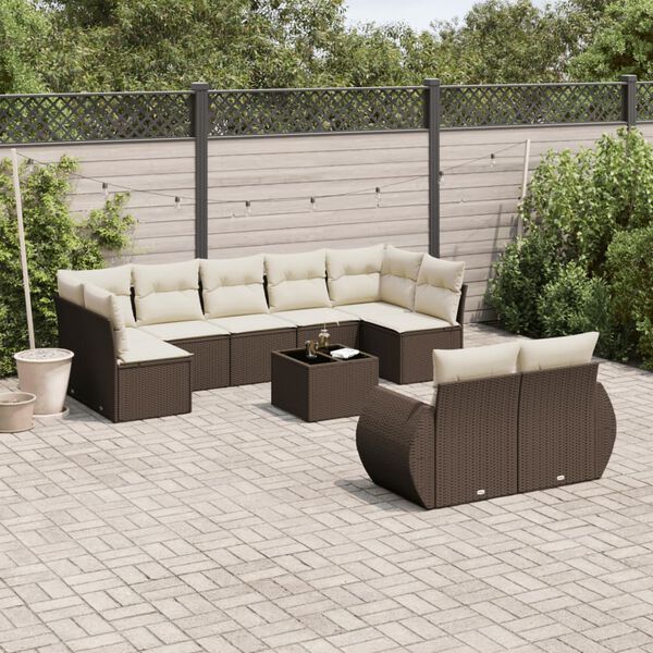 vidaXL Salon de jardin 10 pcs avec coussins marron r&eacute;sine tress&eacute;e