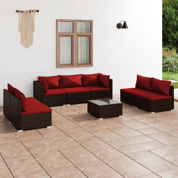 vidaXL Salon de jardin 8 pcs avec coussins Résine tressée Marron