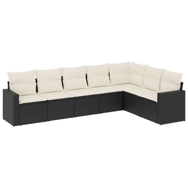 vidaXL Salon de jardin 7 pcs avec coussins noir résine tressée