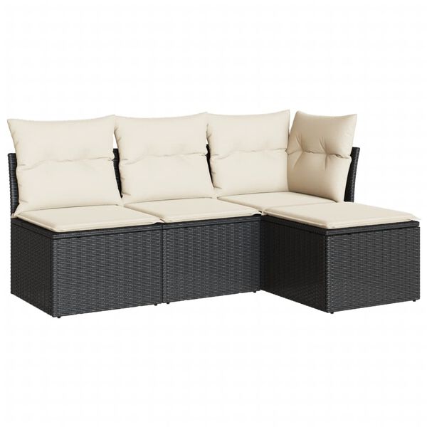 vidaXL Salon de jardin 4 pcs avec coussins noir r&eacute;sine tress&eacute;e