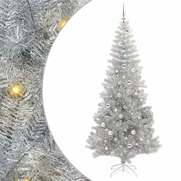 vidaXL Sapin de No&euml;l avec 300 LED avec support Argent 240 cm PET